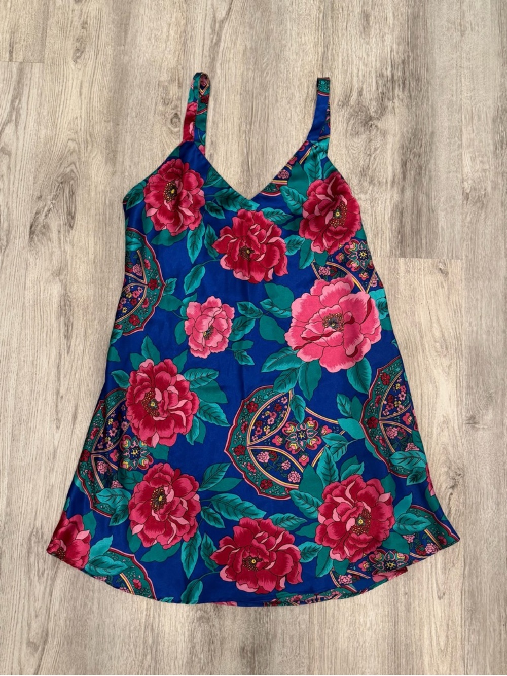 Kathryn Floral Slip Mini Dress Blue Pink Boho‎ Size Large